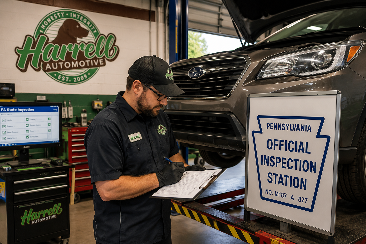 PA state inspection at Harrell Automotive in Erie, Pennsylvania